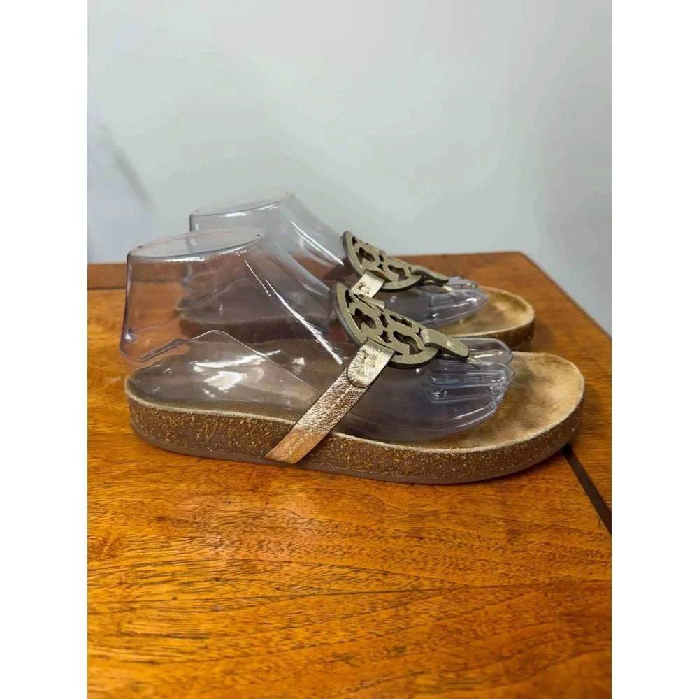 Tory Burch Miller Cloud Metallic Gold Leather Thong Sandals Womens 8.5